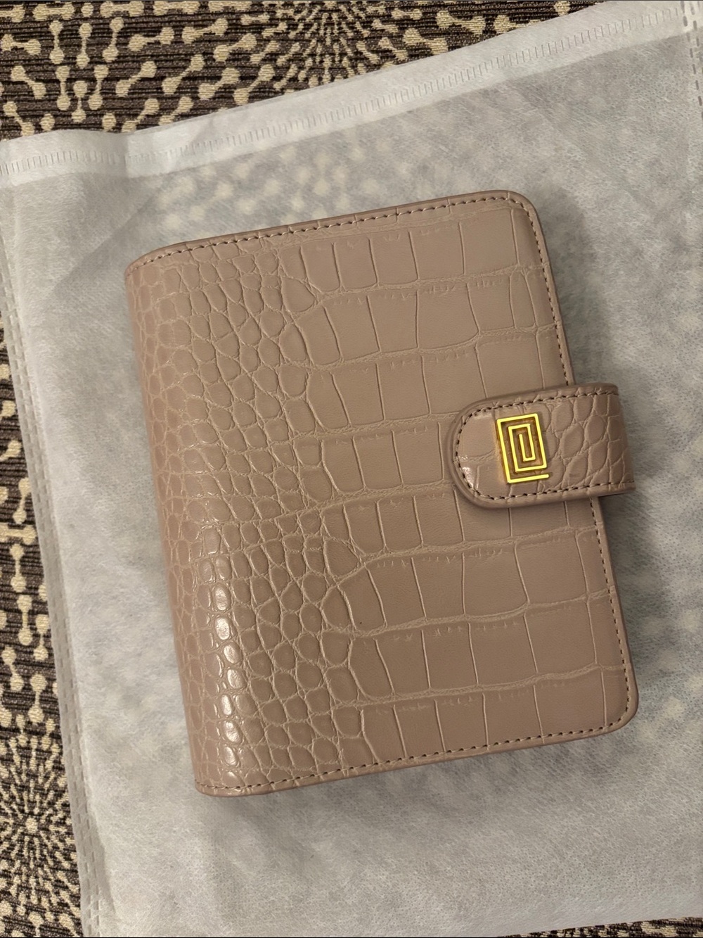 Notiq Pocket Rings Taupe Croc Faux Leather Planner Notebook Inserts Gold tone hw